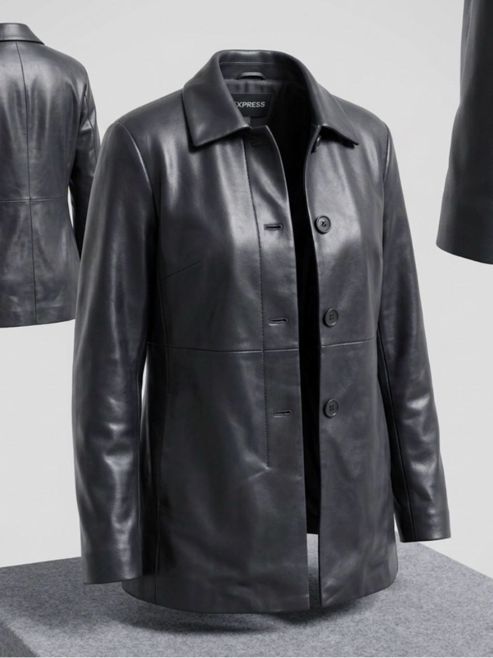 Express Black Leather Button- Front Jacket